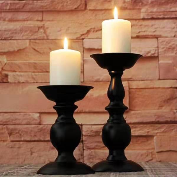 Sculpted Metal Pillar Candlestick Holder Set for Home Decor Kalsten