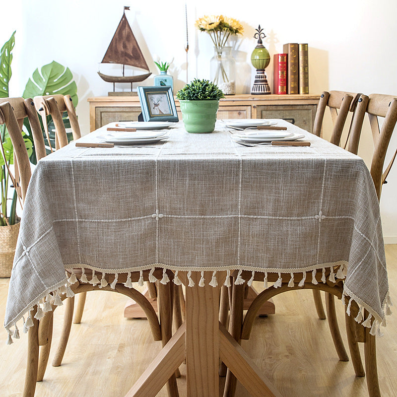 Elegant Woven Tablecloth with Tassel Trim