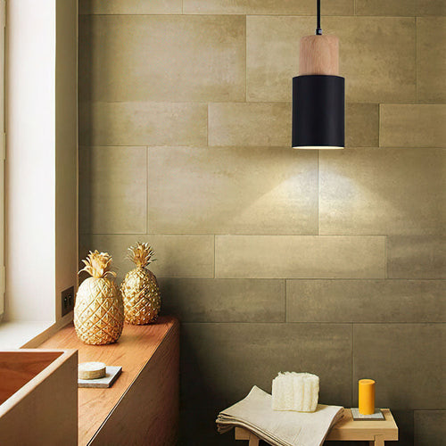 Modern Wood & Black Pendant Lamp Noxord