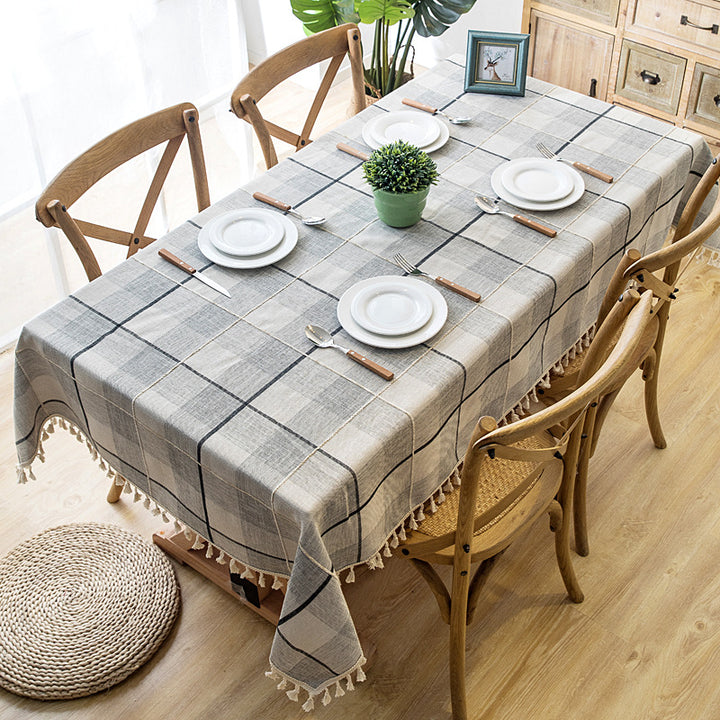 Elegant Woven Tablecloth with Tassel Trim