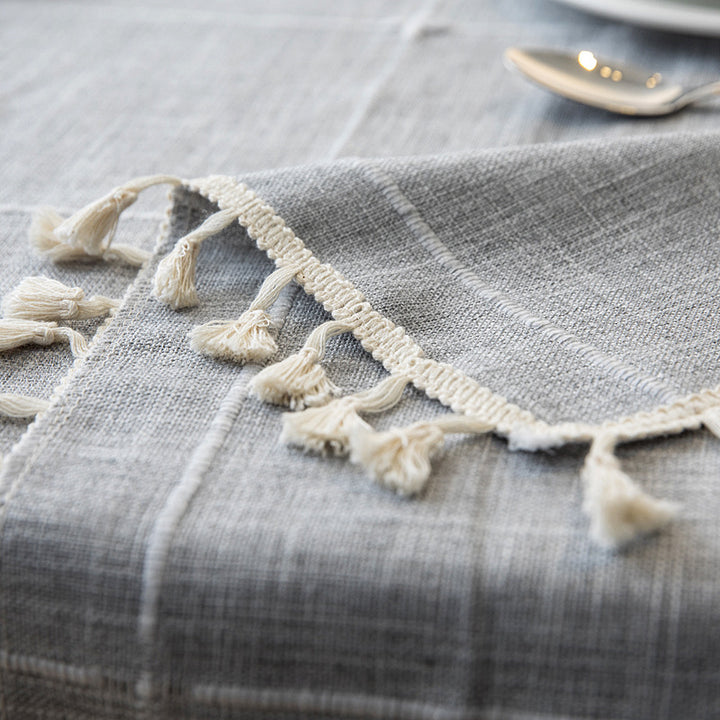 Elegant Woven Tablecloth with Tassel Trim