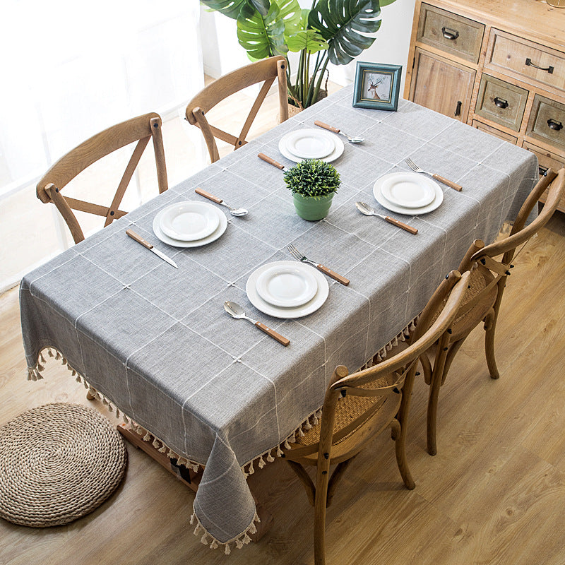 Elegant Woven Tablecloth with Tassel Trim
