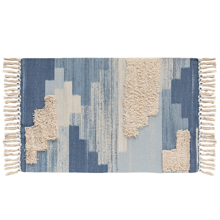 Modern woven living room rug with abstract structure and tufted high-pile accents Kalsten