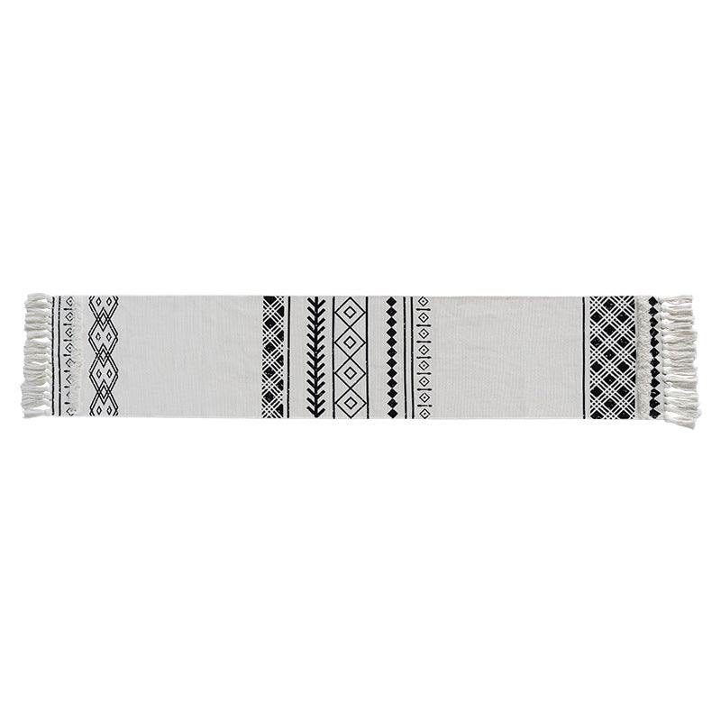 Boho table runner made of cotton blend with woven ethnic jacquard and decorative fringes Kalsten