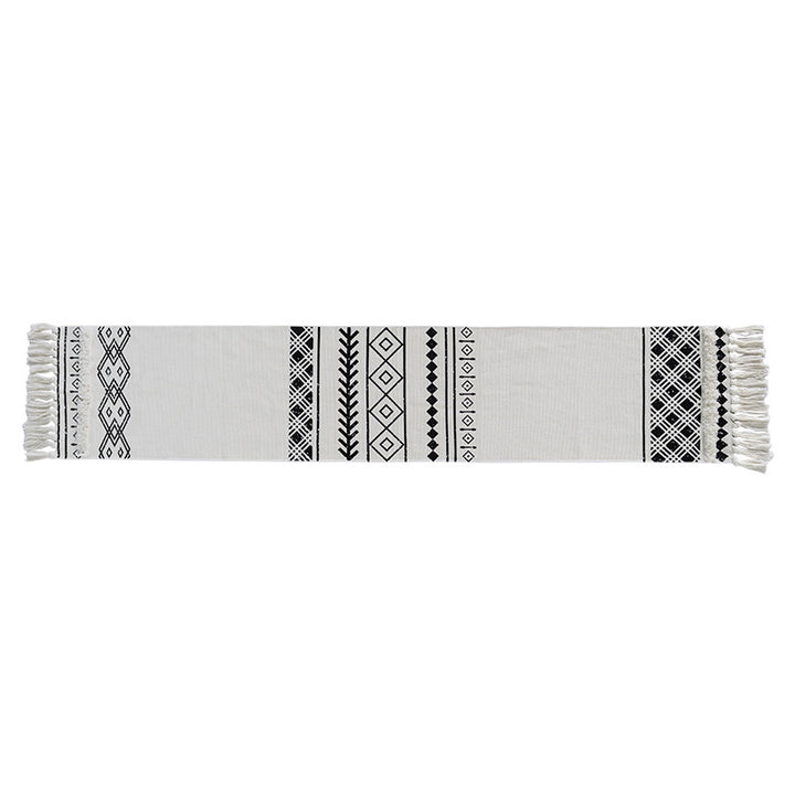 Boho table runner made of cotton blend with woven ethnic jacquard and decorative fringes Kalsten