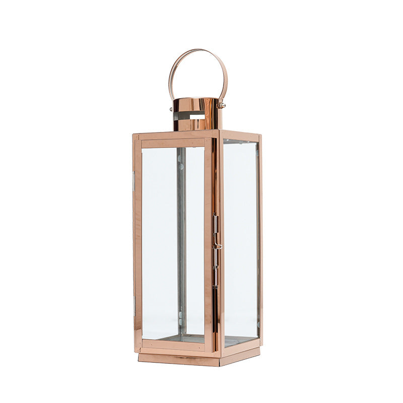 Tall Rectangular Stainless Steel Glass Panel Lantern with Hinged Door and Loop Handle Kalsten