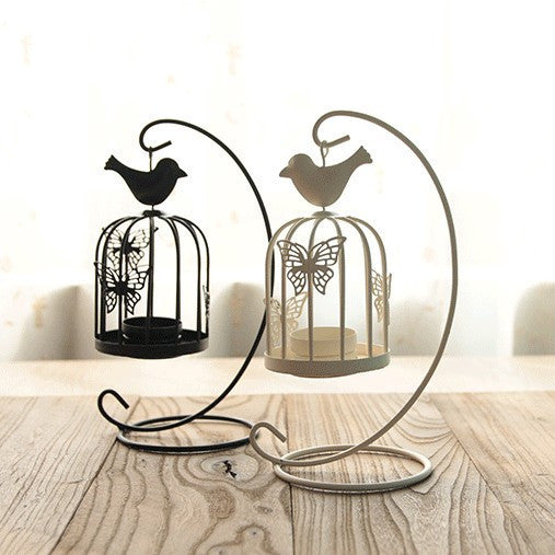 Decorative Hanging Birdcage Tealight Candle Holder with Curved Iron Stand Kalsten