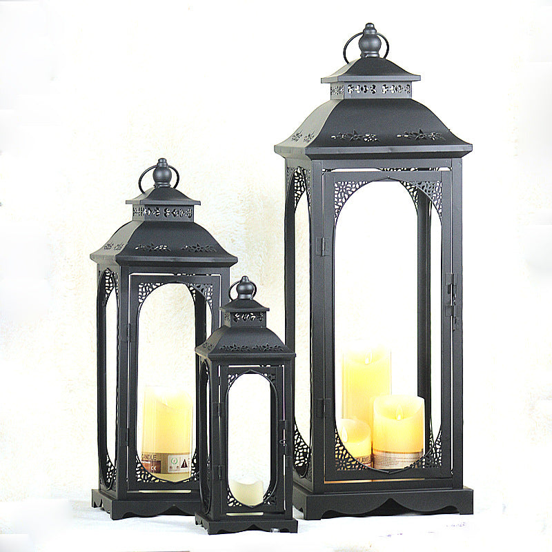 Nesting Coastal Ornate Metal and Glass Candle Lanterns for Tabletop Decor Kalsten