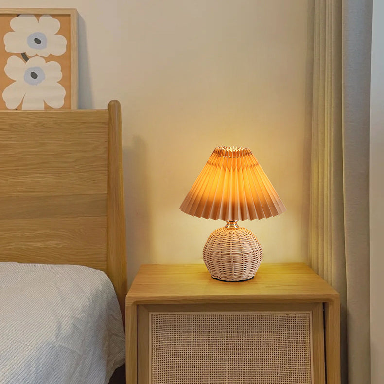 Kalsten | RattaLume Nordic LED Table Lamp | Woven Rattan & Foldable Fabric Shade | Mood Light | Decor for the Bedroom