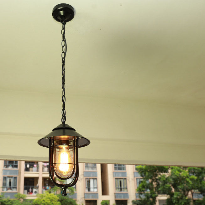 Industrial Vintage Aluminum Cage Glass 1-Light Outdoor Waterproof Pendant Light | Kalsten