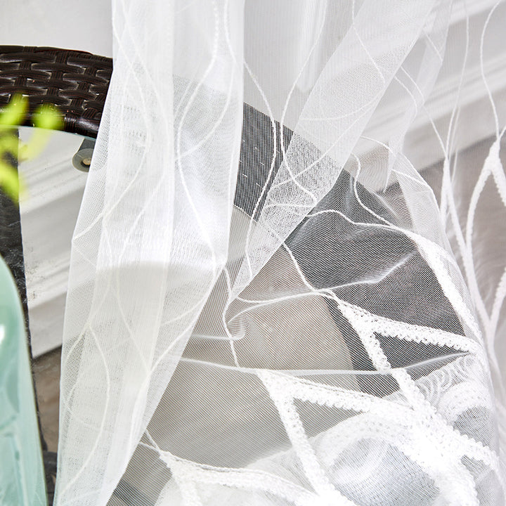Transparent curtain scarf with embroidered lace border and light voile Kalsten