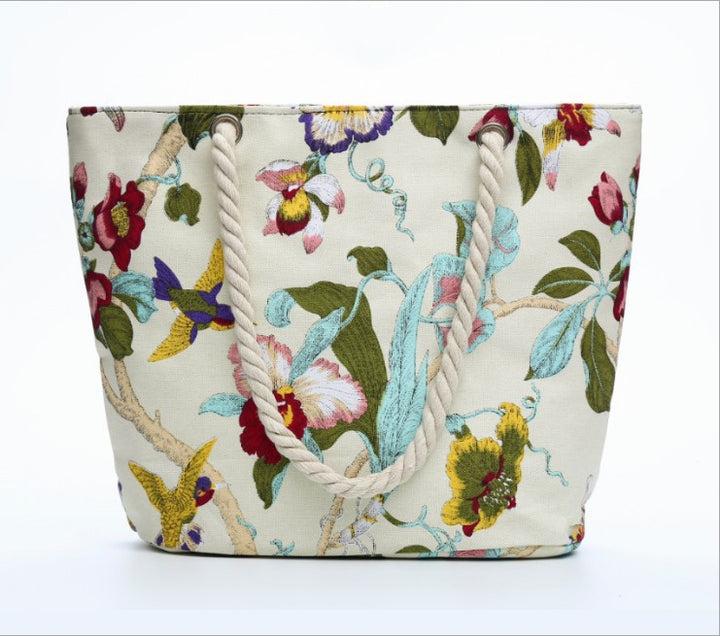 Floral Pattern Beach Bag with Sturdy Cord Handles Kalsten