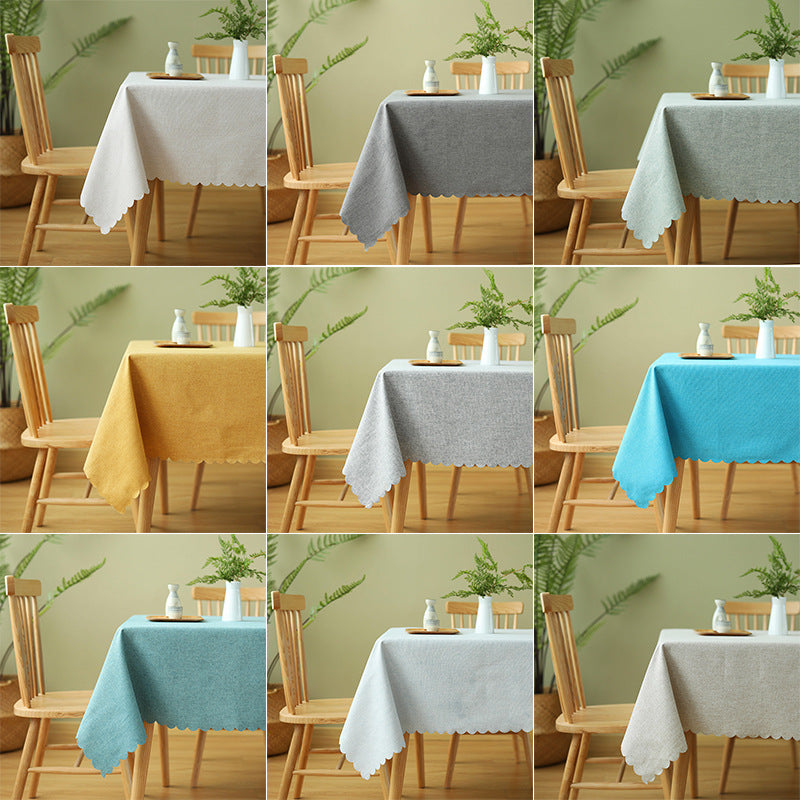 Tablecloth made of cotton blend with wavy hem and textured surface Kalsten