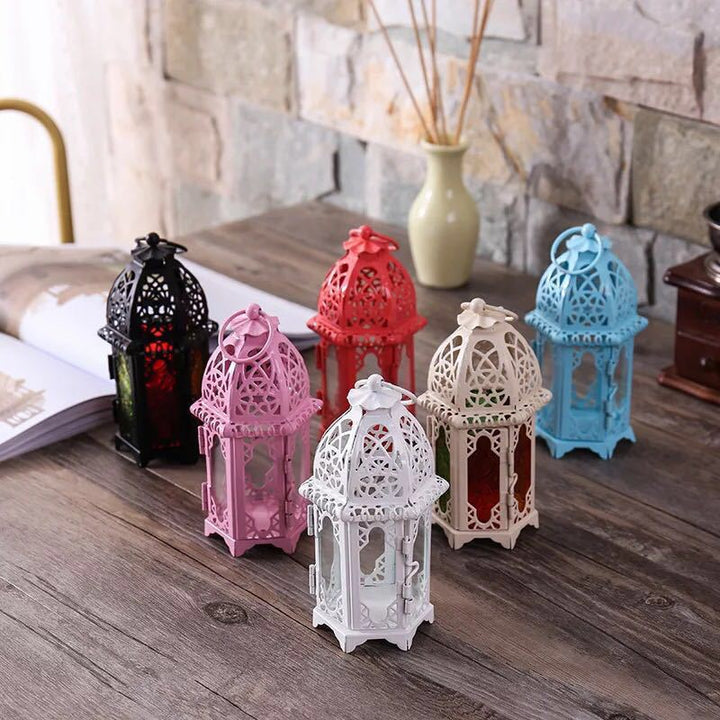 Moroccan-Style Metal and Glass Decorative Hanging Lantern with Intricate Filigree Kalsten
