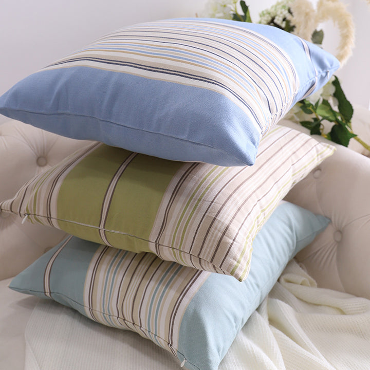 Square living room cushion cover in striped linen-cotton blend with fine texture and concealed zipper Kalsten