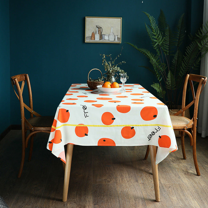 Rectangular cotton blend tablecloth with fruity orange print and easy-care finish Kalsten