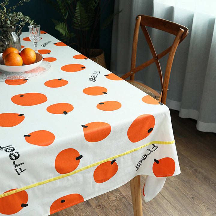 Rectangular cotton blend tablecloth with fruity orange print and easy-care finish Kalsten