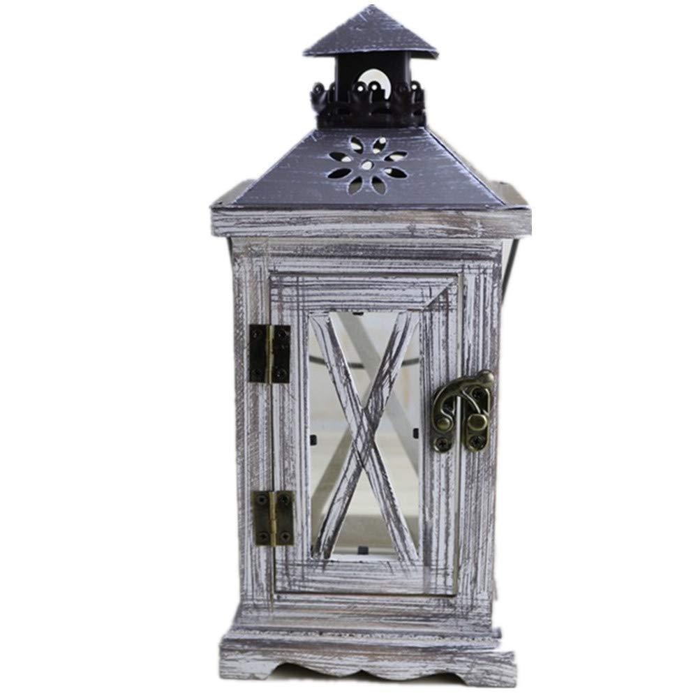 Antique-Style Glass Pane Window Lantern with Distressed Wood Frame and Vented Metal Roof Kalsten