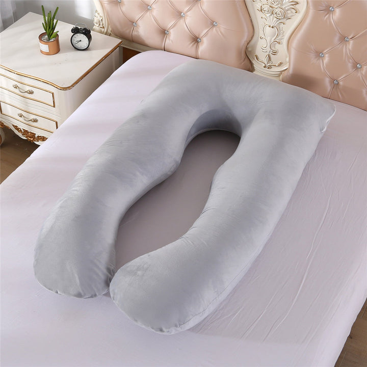 full-body U-shaped pregnancy support pillow with ergonomic lumbar and hip contour and removable breathable cover Kalsten