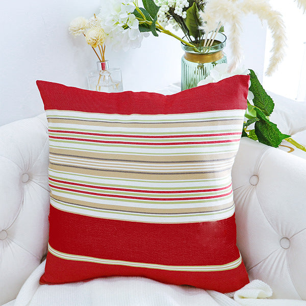 Square living room cushion cover in striped linen-cotton blend with fine texture and concealed zipper Kalsten