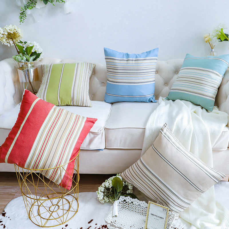 Square living room cushion cover in striped linen-cotton blend with fine texture and concealed zipper Kalsten