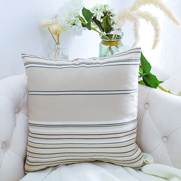 Square living room cushion cover in striped linen-cotton blend with fine texture and concealed zipper Kalsten