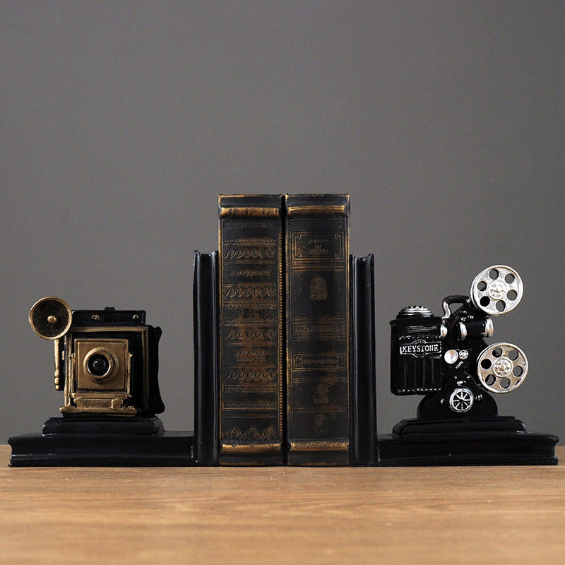 Vintage Camera and Film Projector Bookends