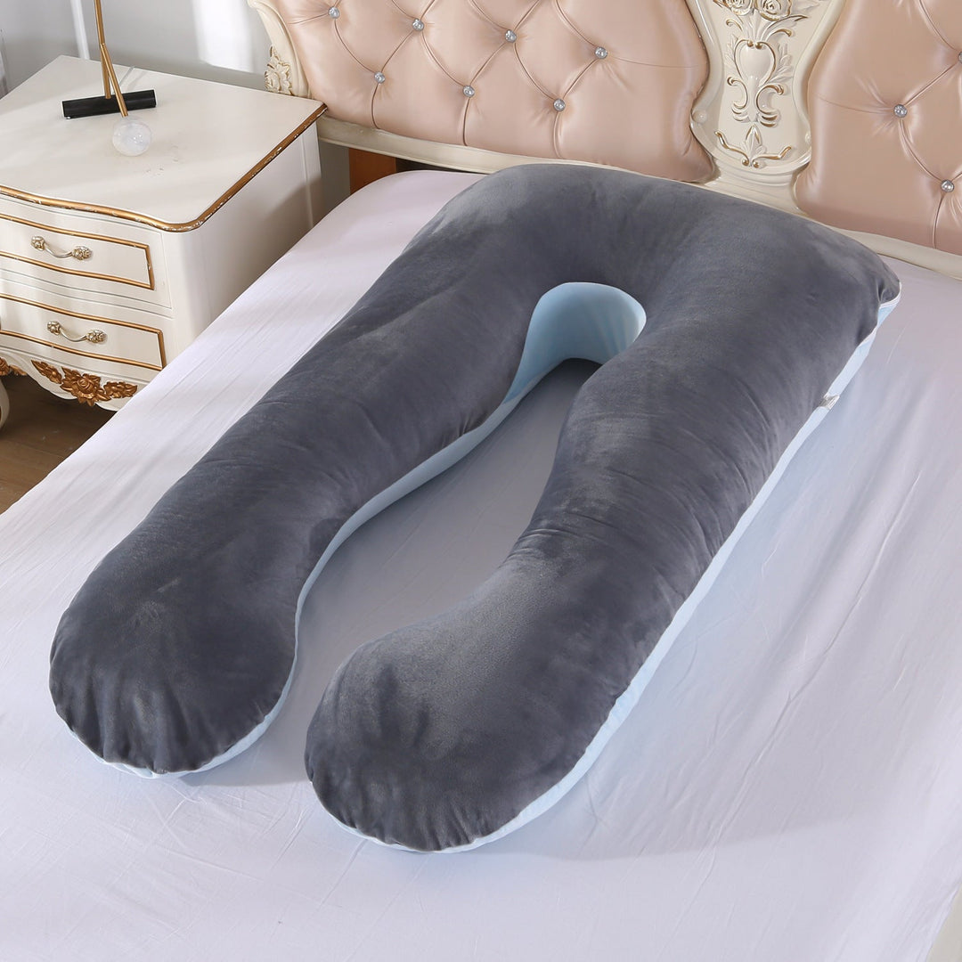 full-body U-shaped pregnancy support pillow with ergonomic lumbar and hip contour and removable breathable cover Kalsten