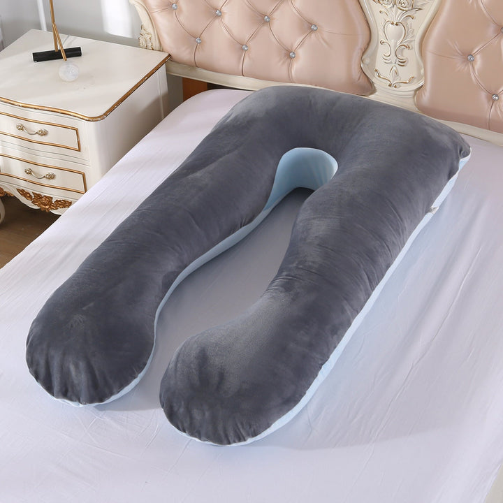 full-body U-shaped pregnancy support pillow with ergonomic lumbar and hip contour and removable breathable cover Kalsten