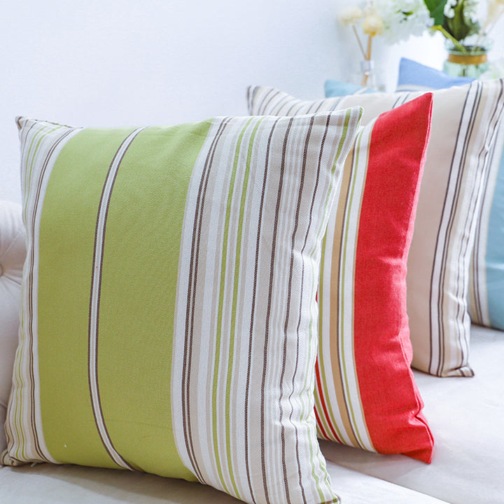 Square living room cushion cover in striped linen-cotton blend with fine texture and concealed zipper Kalsten