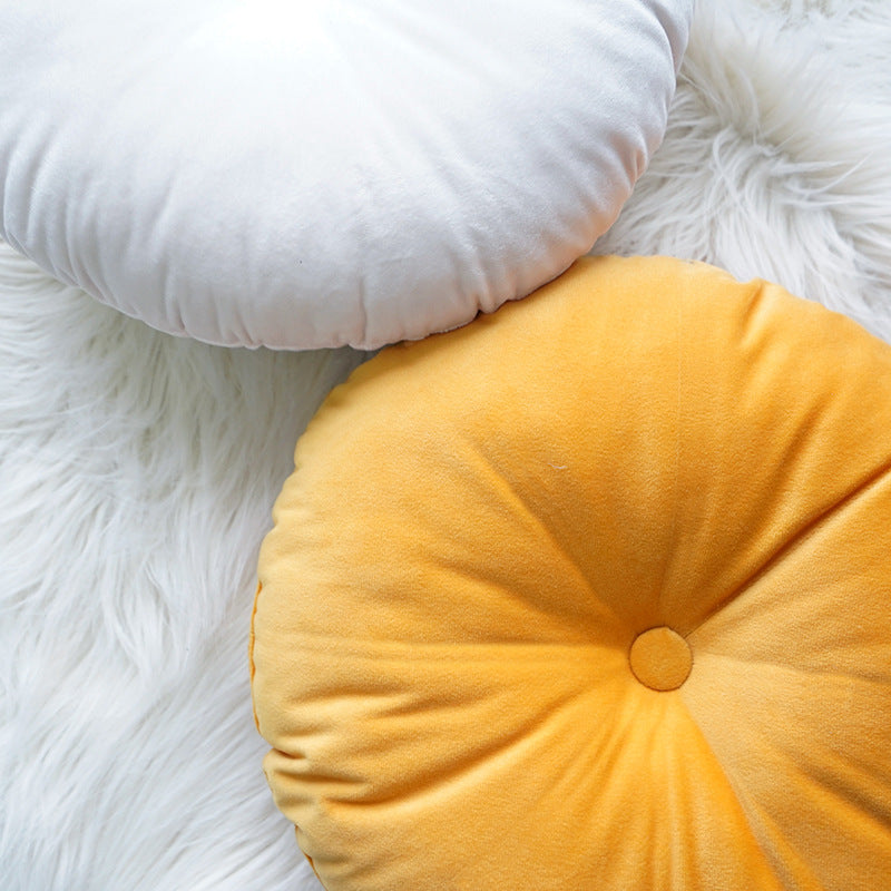 Round decorative velvet seat cushion with button center detail and extra soft plush cover Kalsten
