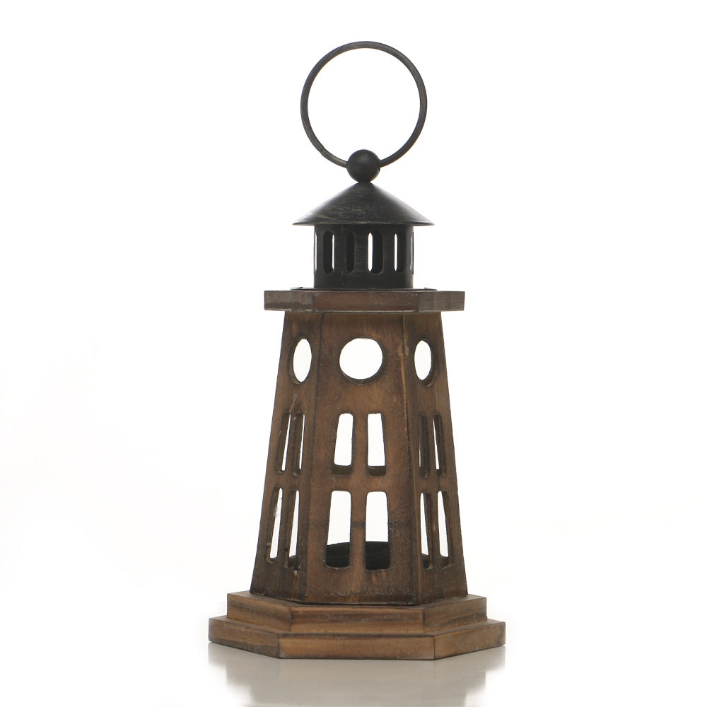 Rustic Wooden Glass-Paneled Lantern with Metal Roof and Latch Candle Holder Kalsten