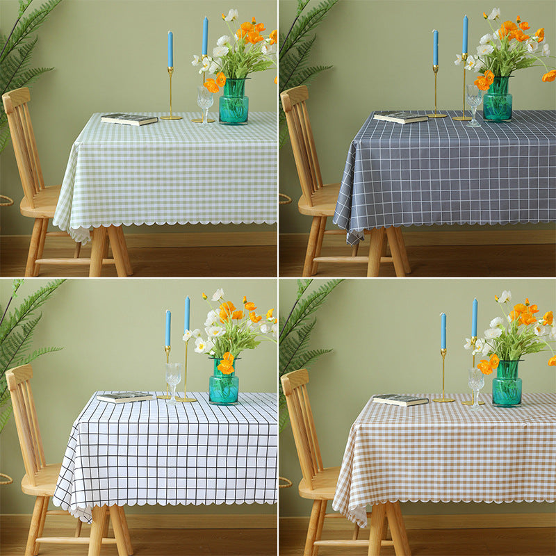 Wipeable tablecloth with fine check pattern, wavy hem and easy-care PVC finish Kalsten