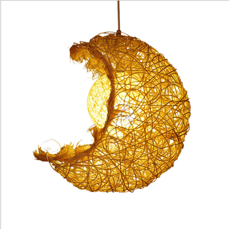 Moon-Shaped Woven Pendant Light