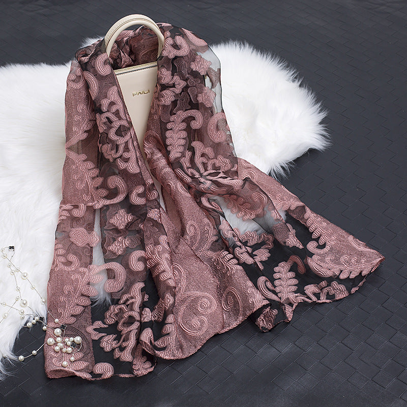 Kalsten | Silk scarf with cut flowers hollow motif