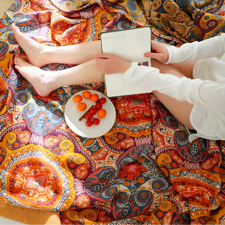 Sunrise Boho Reversible Blanket, 100% Cotton Cooling Quilt | Kalsten