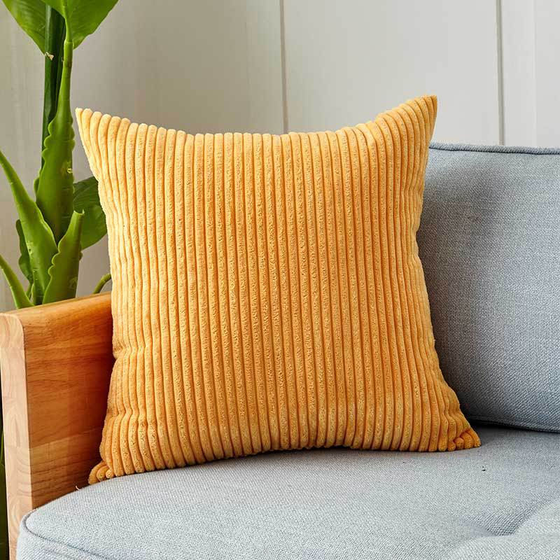 Square corduroy look decorative cushion cover with distinctive longitudinal ribbing, soft velvet finish and concealed zipper Kalsten