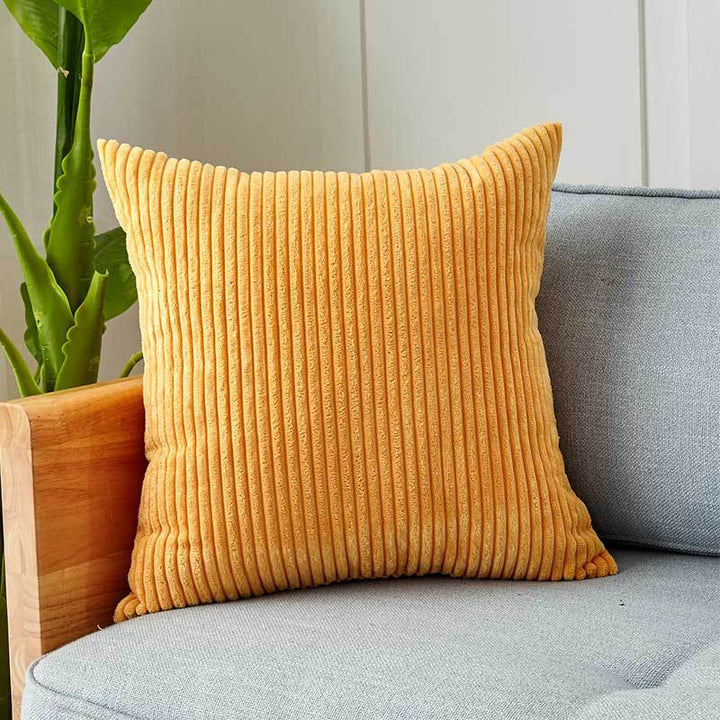 Square corduroy look decorative cushion cover with distinctive longitudinal ribbing, soft velvet finish and concealed zipper Kalsten