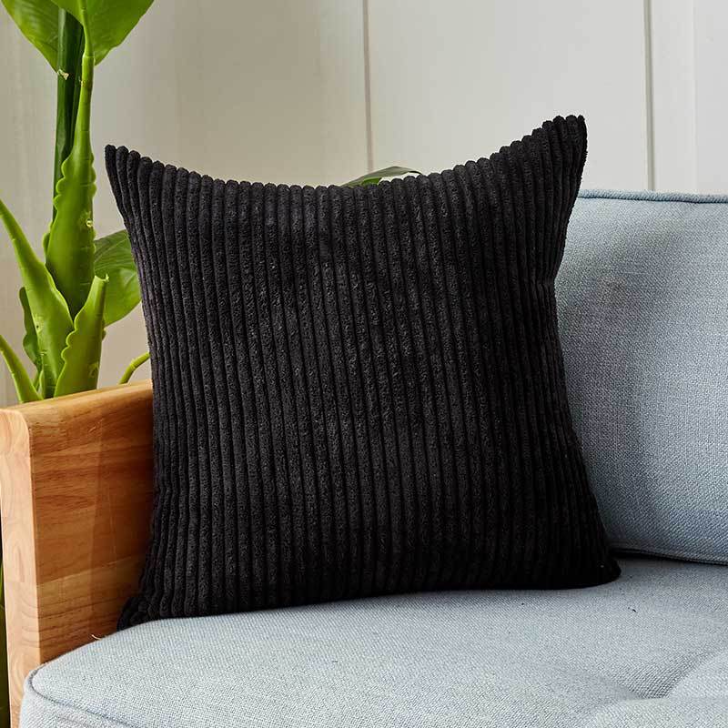 Square corduroy look decorative cushion cover with distinctive longitudinal ribbing, soft velvet finish and concealed zipper Kalsten