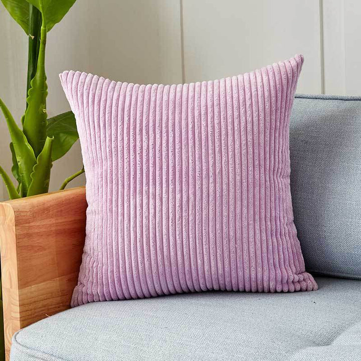 Square corduroy look decorative cushion cover with distinctive longitudinal ribbing, soft velvet finish and concealed zipper Kalsten