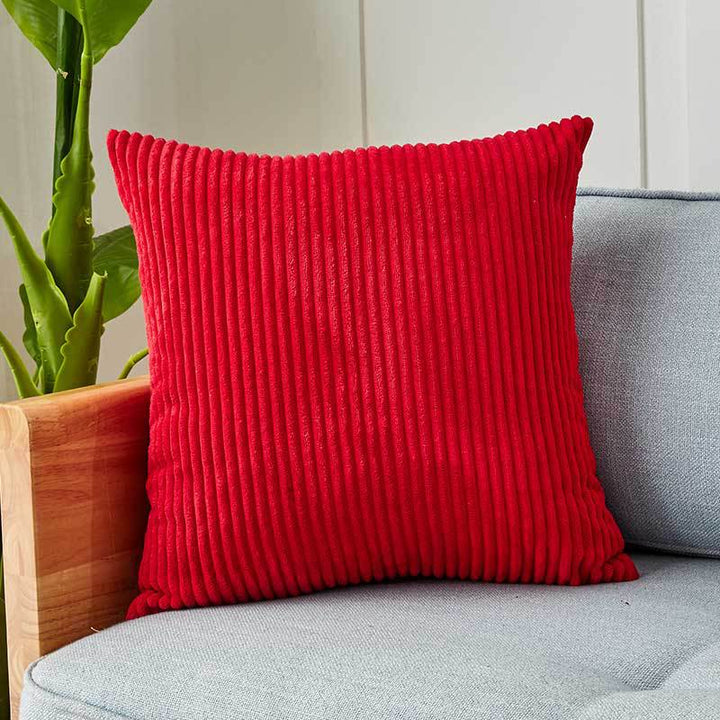 Square corduroy look decorative cushion cover with distinctive longitudinal ribbing, soft velvet finish and concealed zipper Kalsten