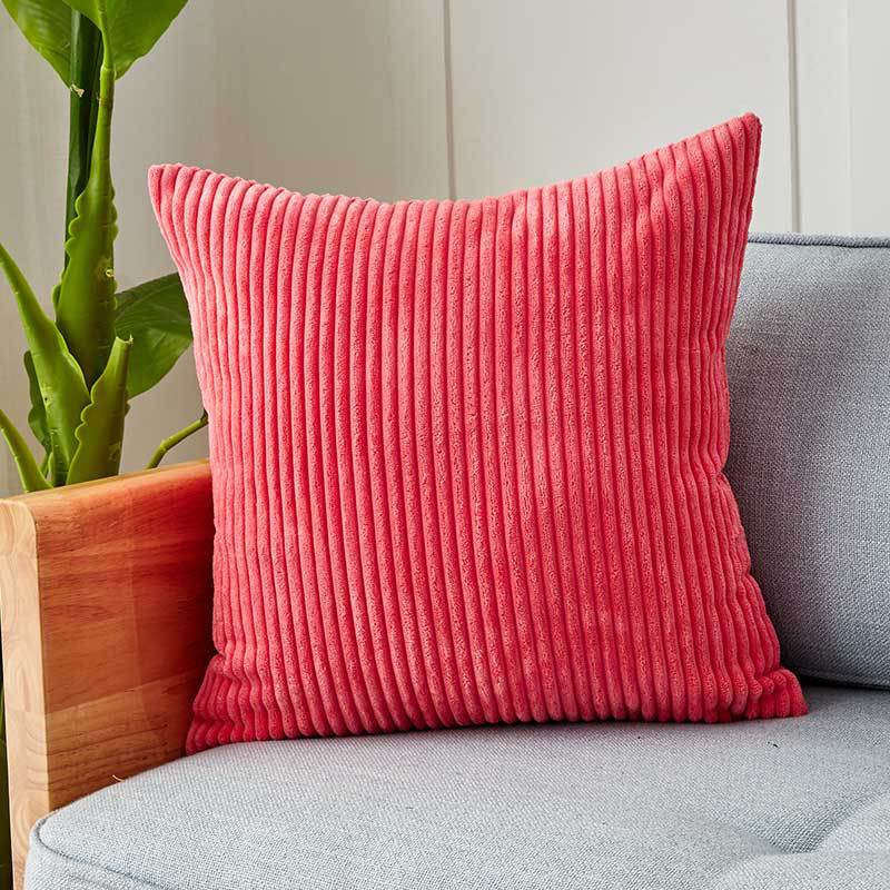 Square corduroy look decorative cushion cover with distinctive longitudinal ribbing, soft velvet finish and concealed zipper Kalsten