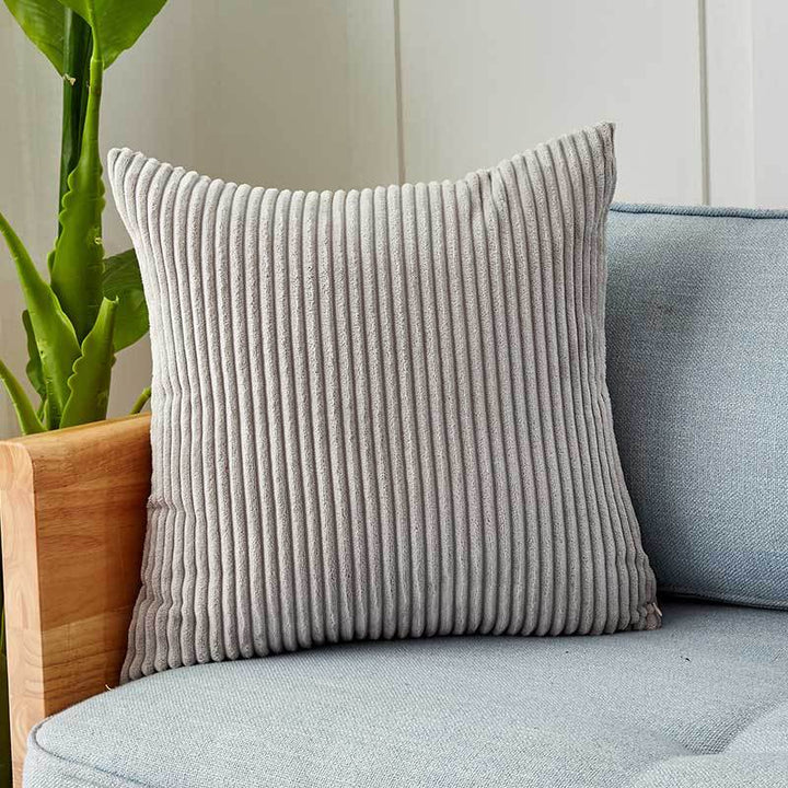 Square corduroy look decorative cushion cover with distinctive longitudinal ribbing, soft velvet finish and concealed zipper Kalsten