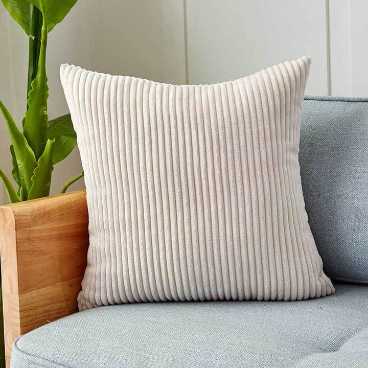 Square corduroy look decorative cushion cover with distinctive longitudinal ribbing, soft velvet finish and concealed zipper Kalsten