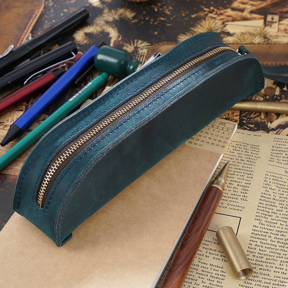 Premium Leather Double Zippered Pencil Case