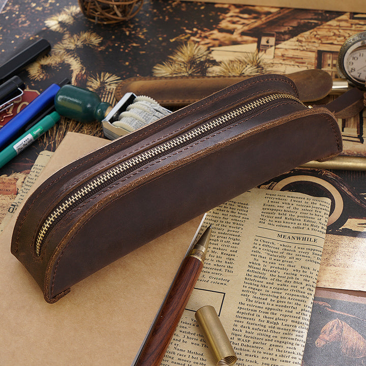 Premium Leather Double Zippered Pencil Case