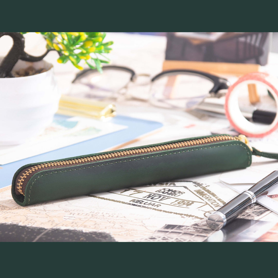 Premium Leather Zippered Pen Case