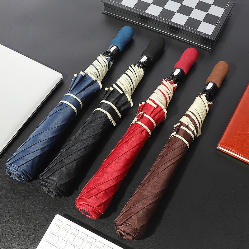 Women's automatic folding umbrella with ergonomic wooden handle Kalsten