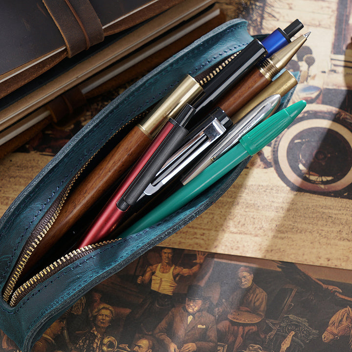 Premium Leather Double Zippered Pencil Case