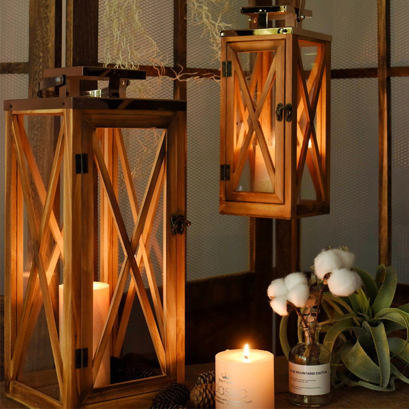 Handcrafted Cross-Frame Glass Lantern Candle Case with Hinged Door Kalsten